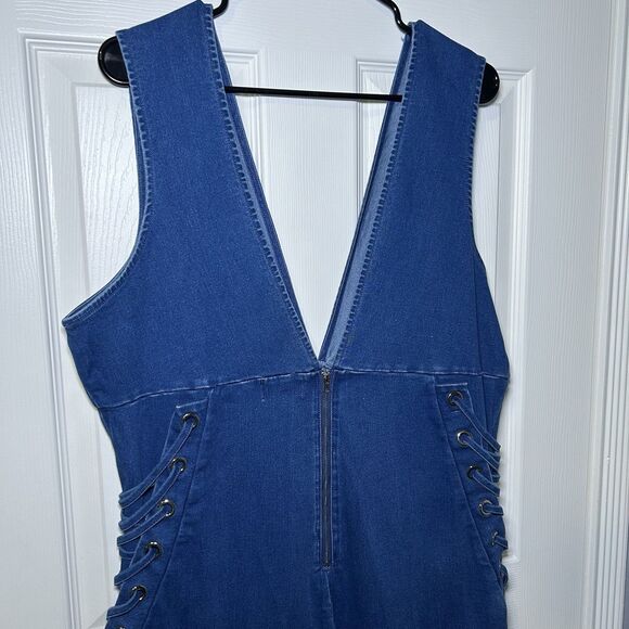 C'est Toi Women’s Plus Sleeveless V-Neck Side Tie Denim Jumpsuit Size 3XL - Picture 12 of 12